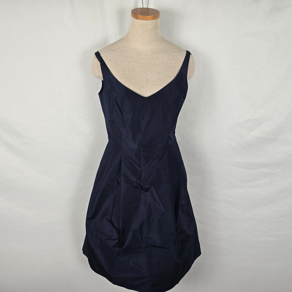 Ann Taylor Cocktail Dress Women's 0 Blue Silk Sleeveless Fit & Flare Mini V-Neck